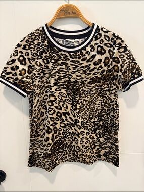 JDY Leopard Print Short Sleeve Top - Black & Brown size small